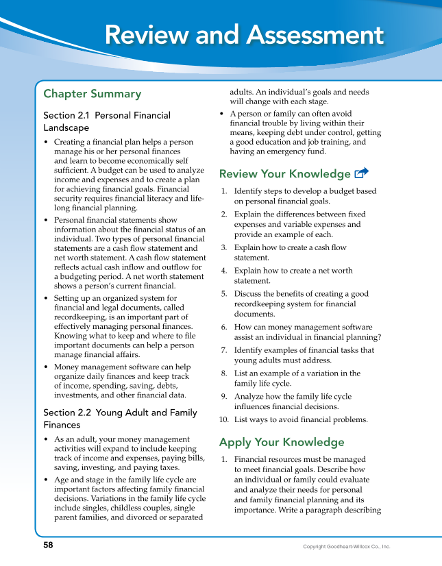 Foundations of Financial Literacy, 10th Edition page 58