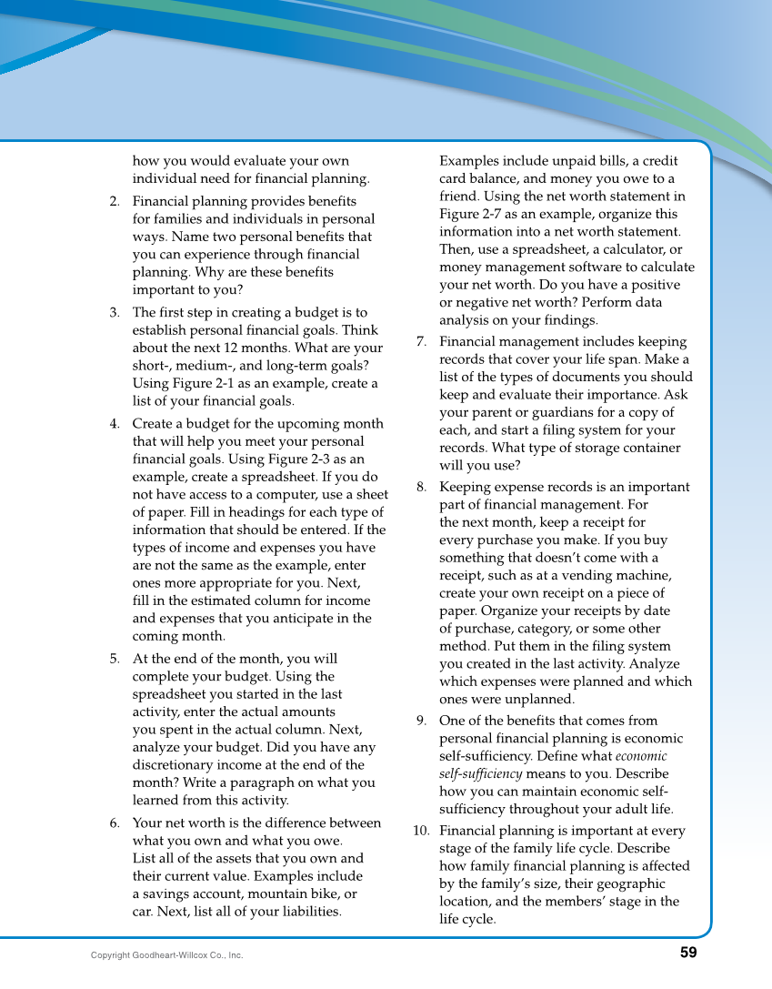 Foundations of Financial Literacy, 10th Edition page 59
