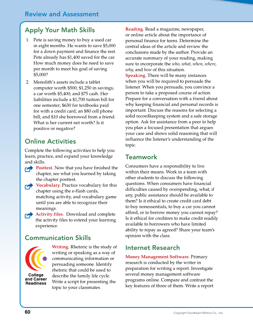 Foundations of Financial Literacy, 10th Edition page 60