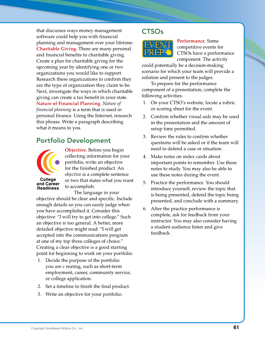 Foundations of Financial Literacy, 10th Edition page 61