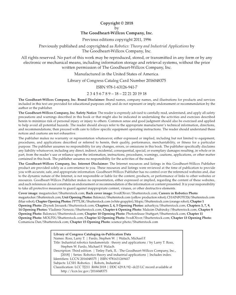 Industrial Robotics Fundamentals: Theory and Applications, 3rd Edition page ii