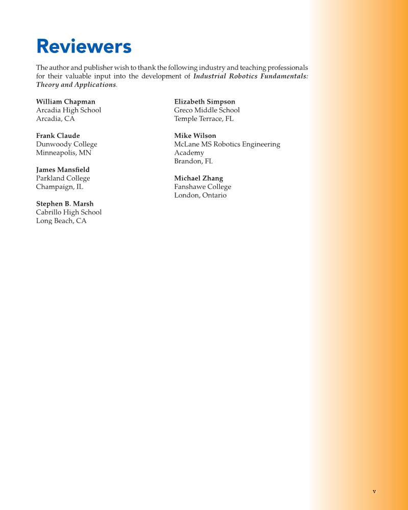 Industrial Robotics Fundamentals: Theory and Applications, 3rd Edition page v