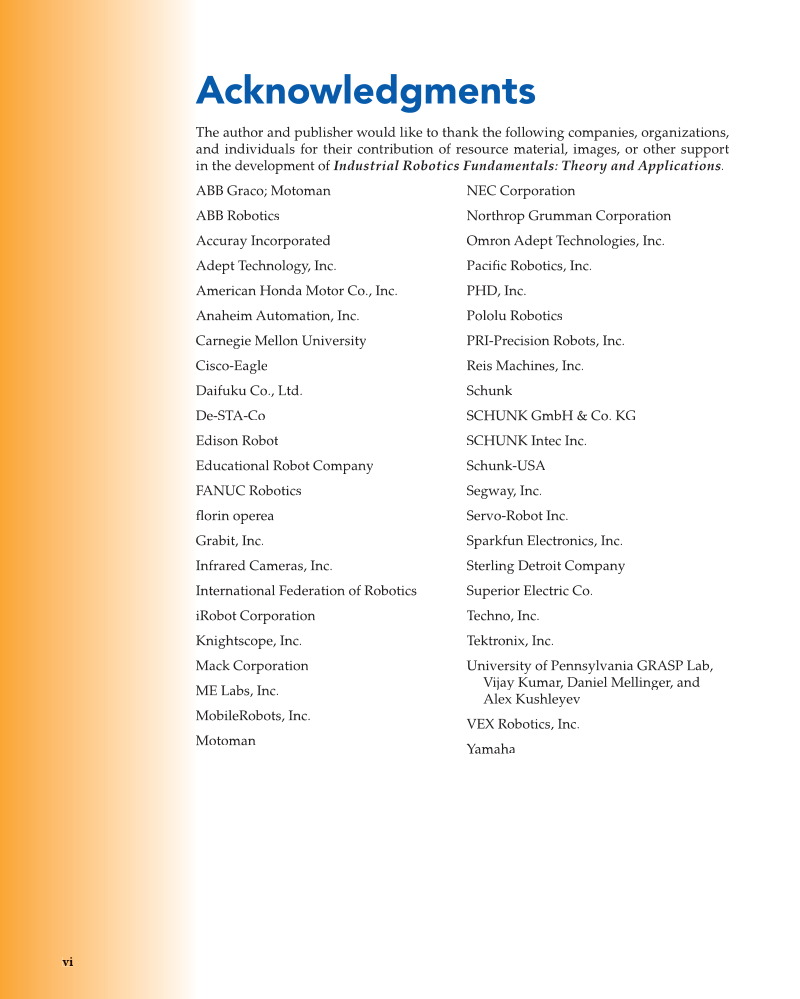Industrial Robotics Fundamentals: Theory and Applications, 3rd Edition page vi