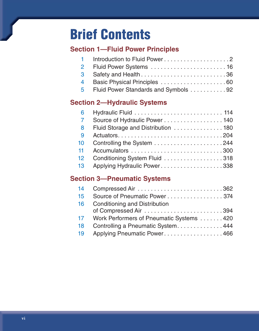 Fluid Power: Hydraulics and Pneumatics, 3rd Edition page vi