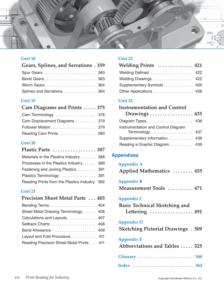 Print Reading for Industry, 10th Edition page xvi