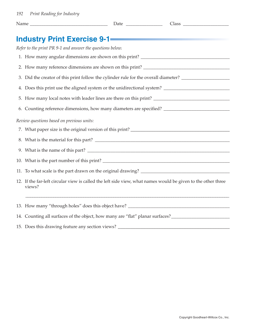 Print Reading for Industry, 10th Edition page 192