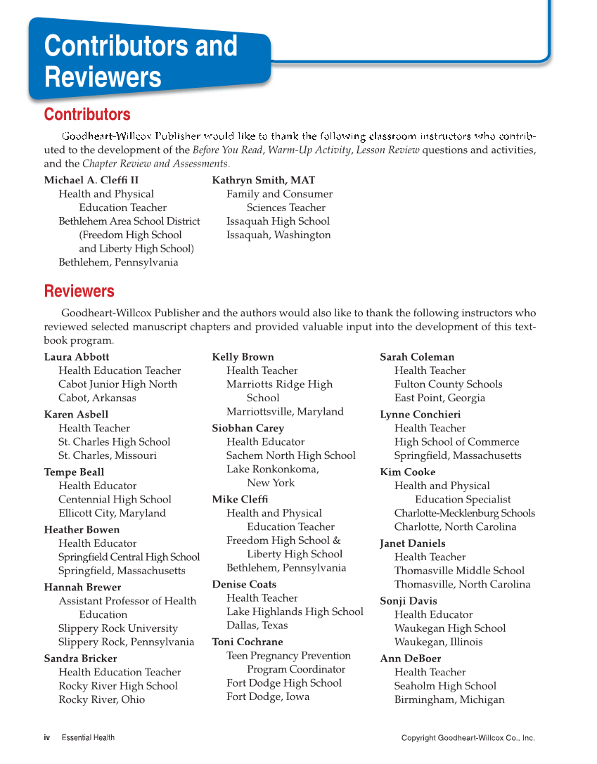 Essential Health, 2nd Edition page iv