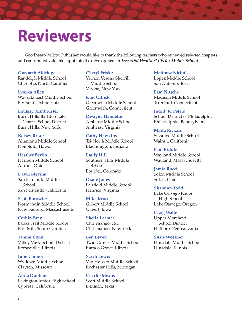 Essential Health Skills for Middle School, 1st Edition page vi