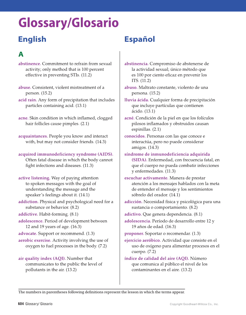 Essential Health Skills for Middle School, 1st Edition page 604