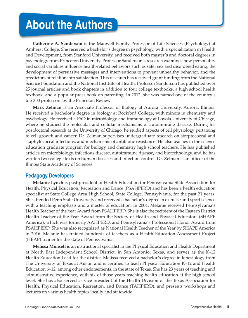Comprehensive Health, 2nd Edition page iii