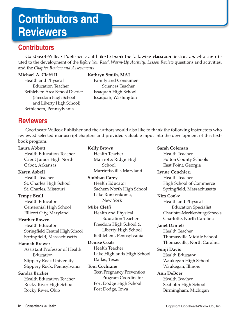 Comprehensive Health, 2nd Edition page iv