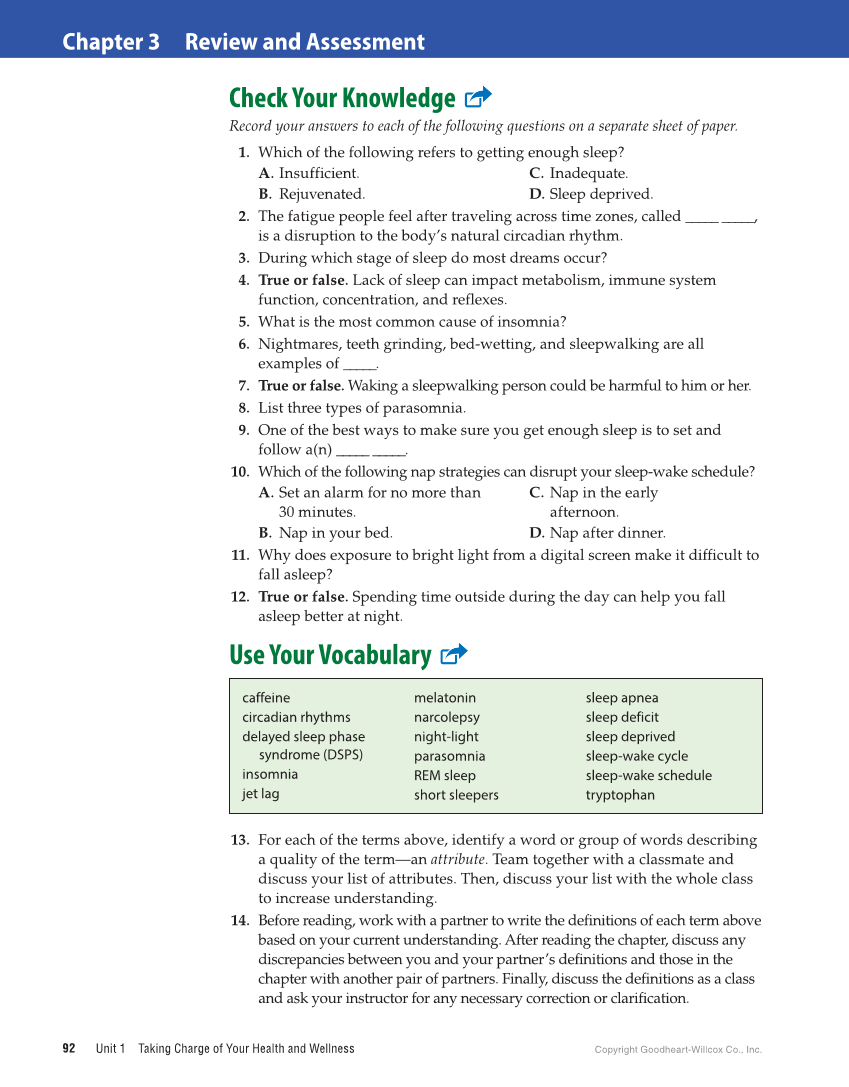 Comprehensive Health Skills for Middle School, 1st Edition page 92