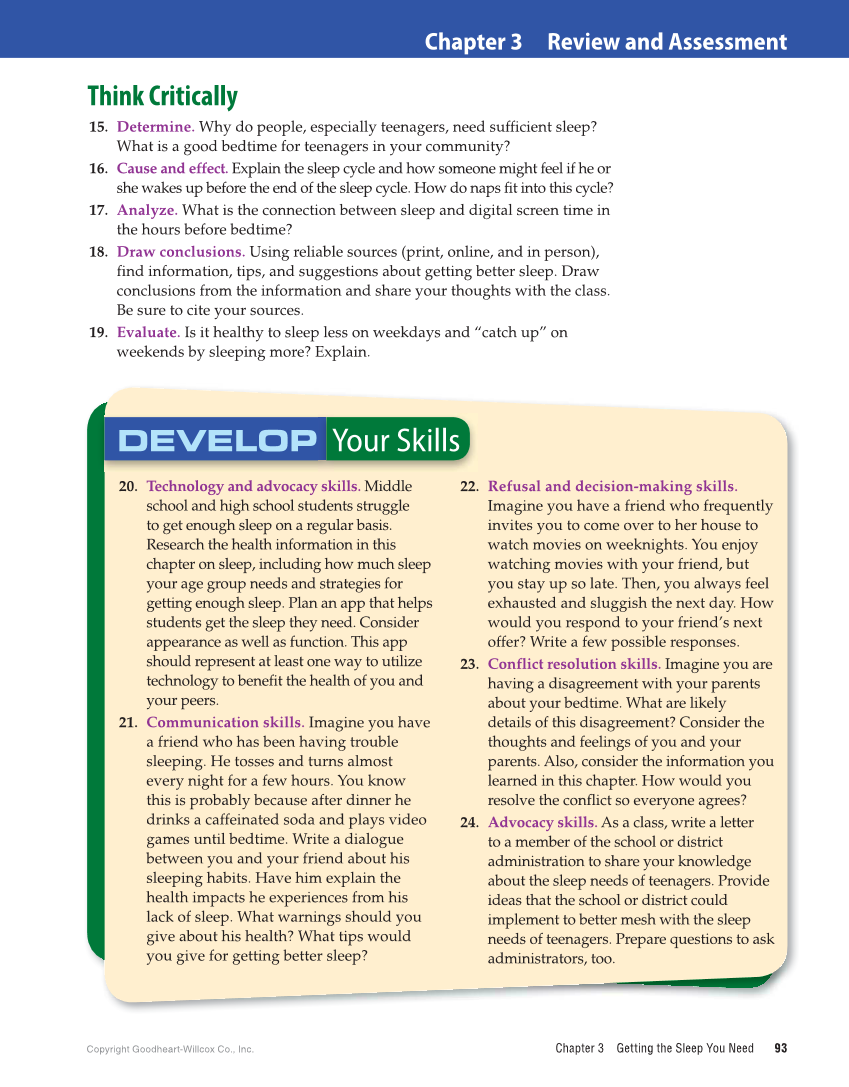Comprehensive Health Skills for Middle School, 1st Edition page 93