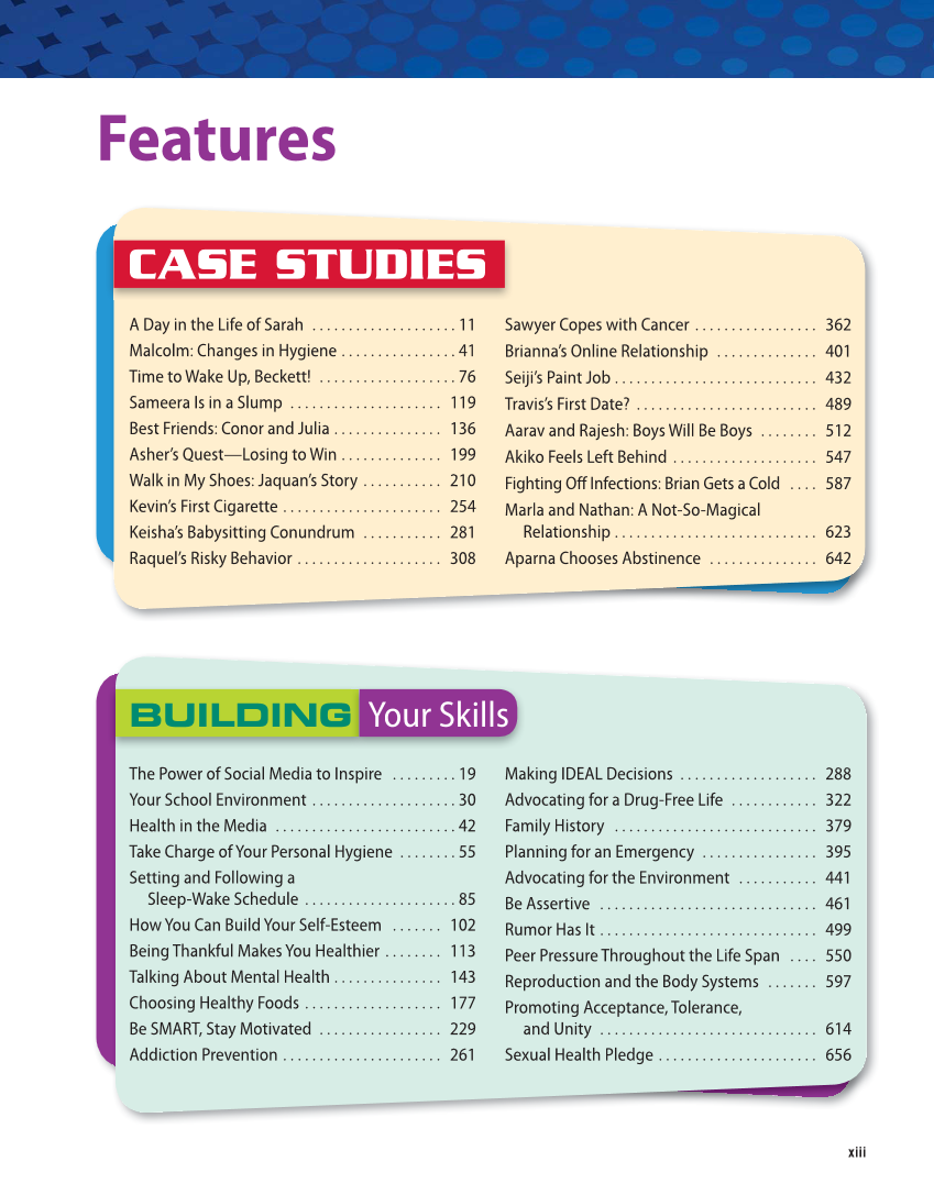 Comprehensive Health Skills for Middle School, 1st Edition page xiii