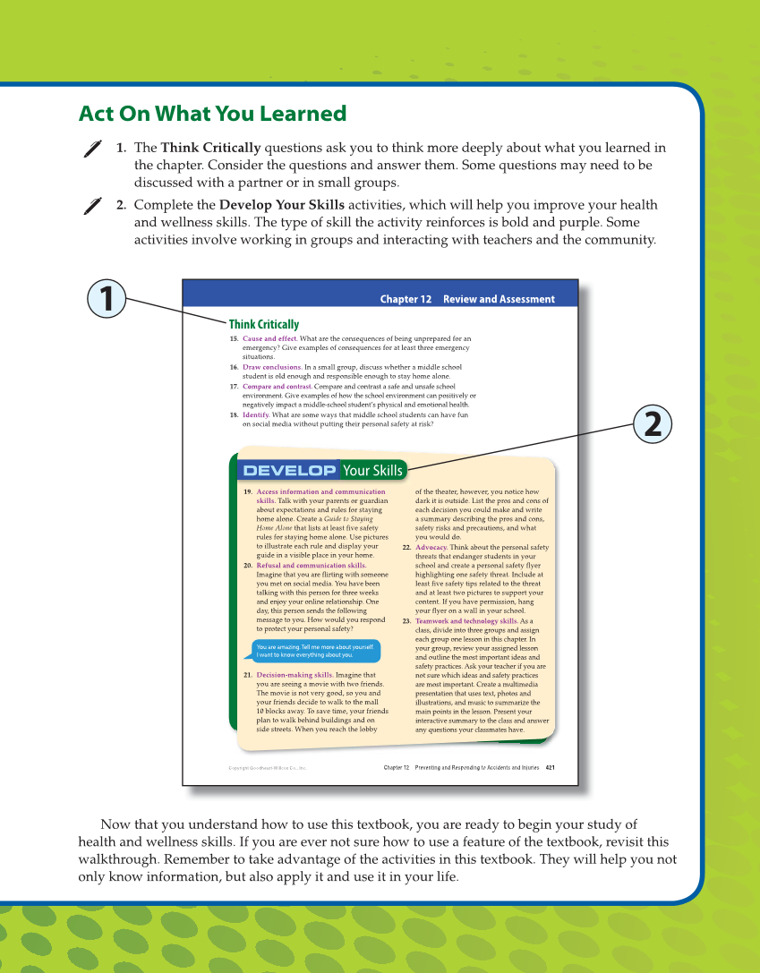 Comprehensive Health Skills for Middle School, 1st Edition page W9
