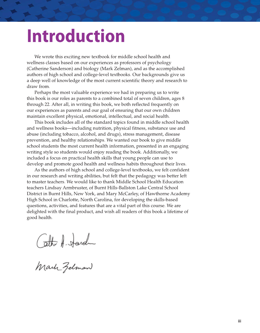 Comprehensive Health Skills for Middle School, 1st Edition page iii