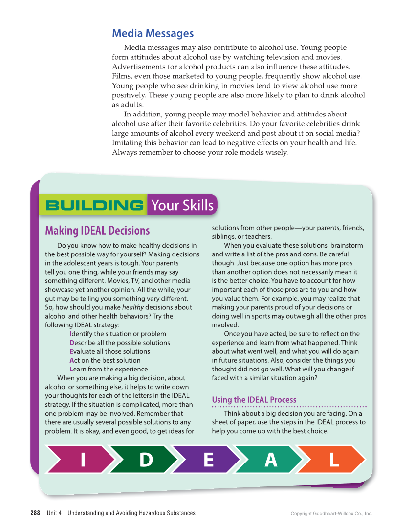 Comprehensive Health Skills for Middle School, 1st Edition page 288