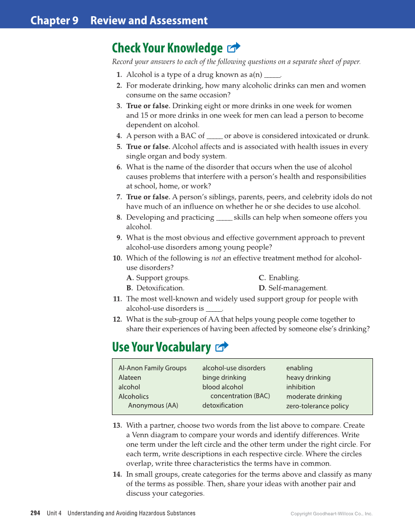 Comprehensive Health Skills for Middle School, 1st Edition page 294