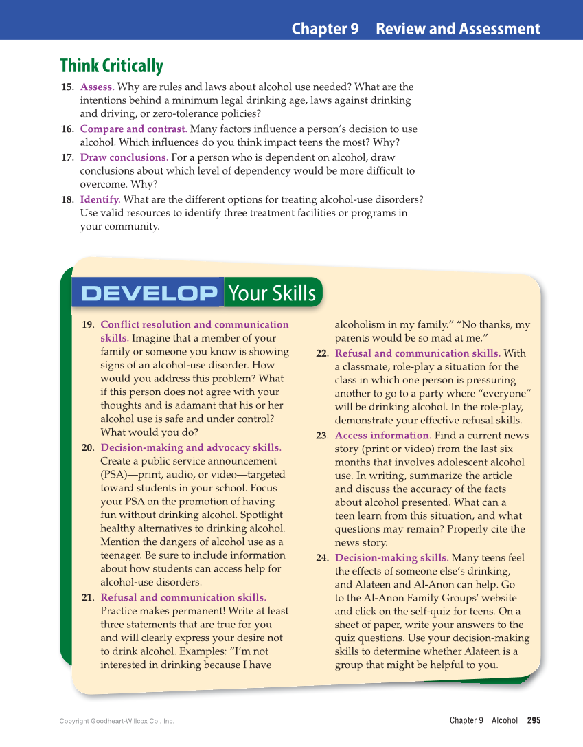 Comprehensive Health Skills for Middle School, 1st Edition page 295