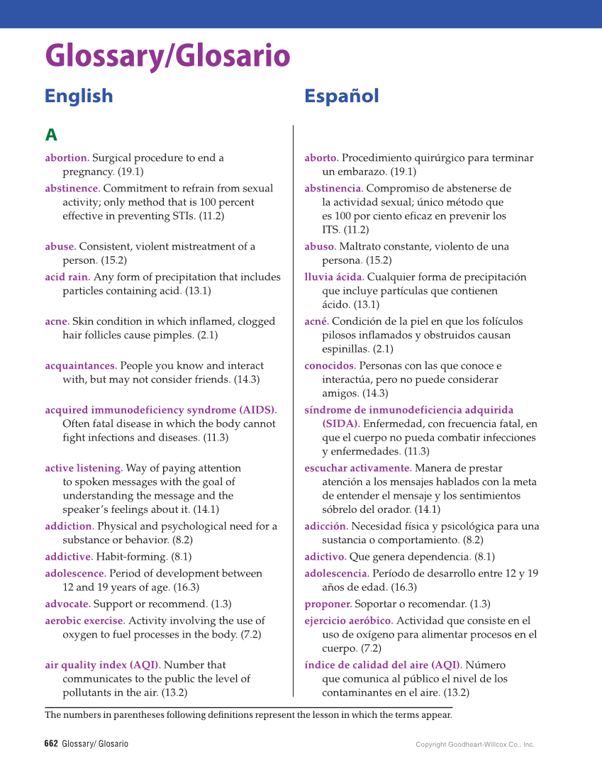 Comprehensive Health Skills for Middle School, 1st Edition page 662