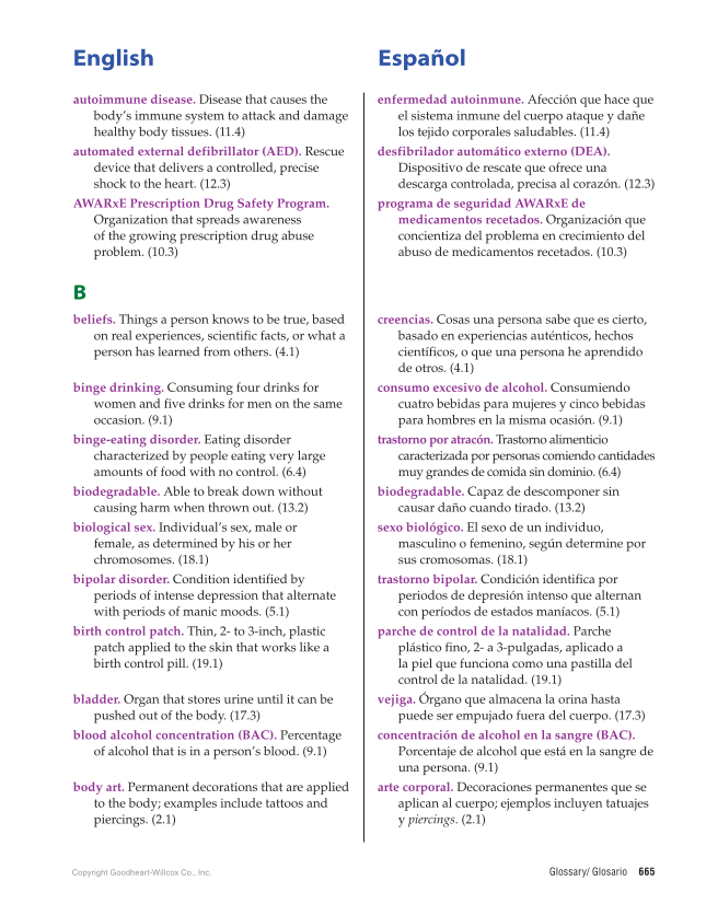 Comprehensive Health Skills for Middle School, 1st Edition page 665