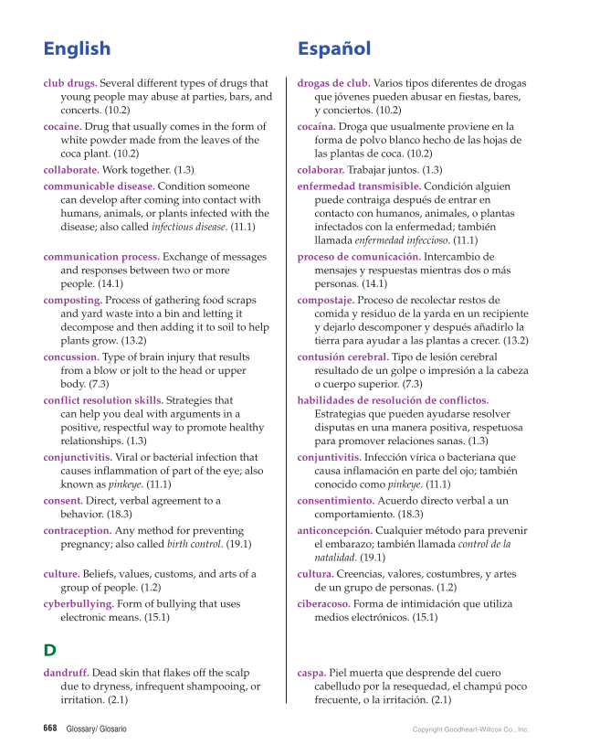 Comprehensive Health Skills for Middle School, 1st Edition page 668
