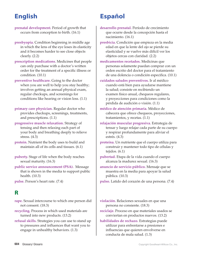 Comprehensive Health Skills for Middle School, 1st Edition page 684