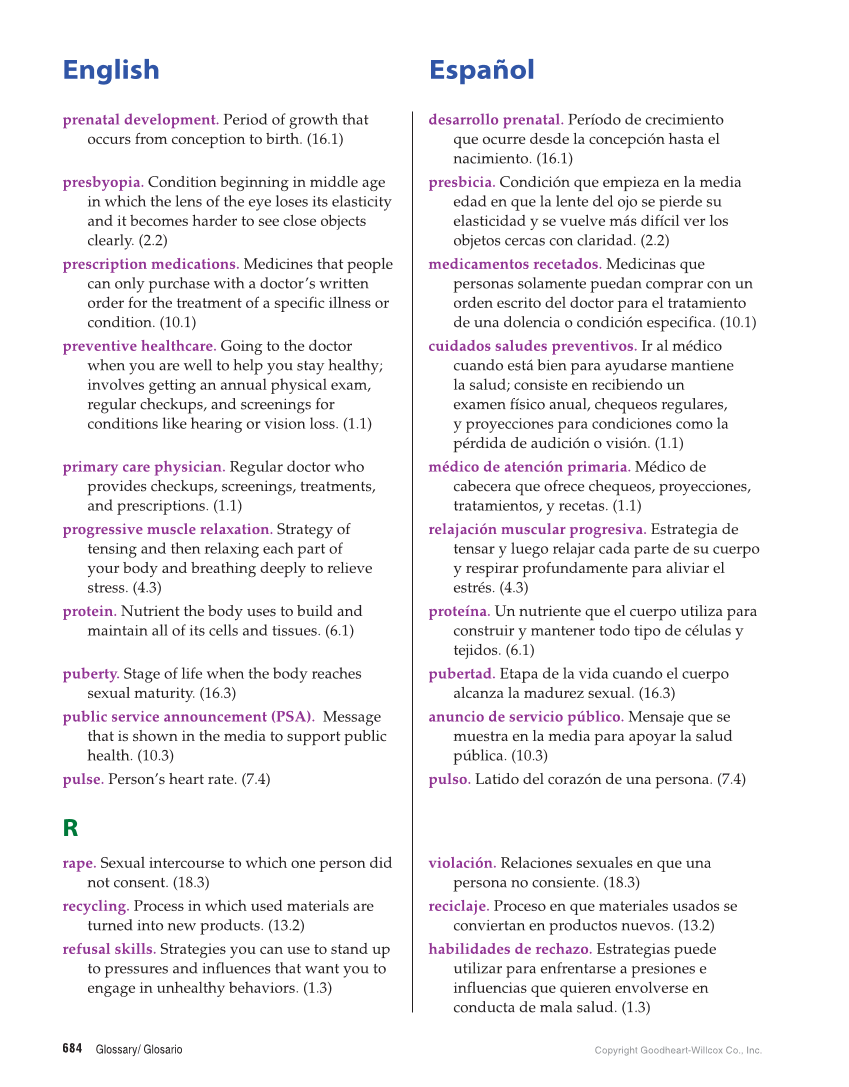 Comprehensive Health Skills for Middle School, 1st Edition page 684
