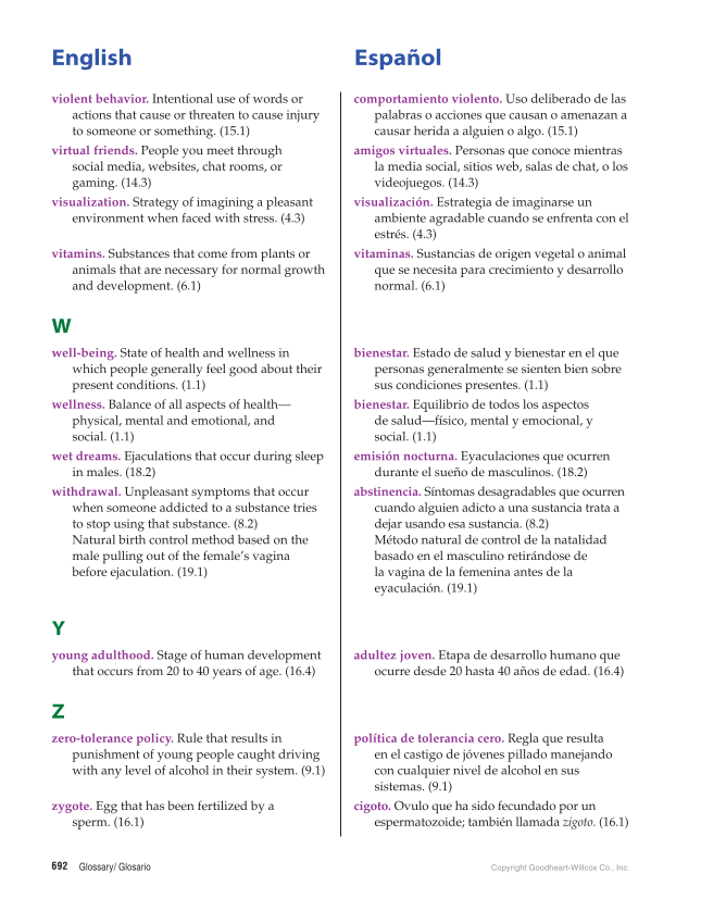 Comprehensive Health Skills for Middle School, 1st Edition page 692
