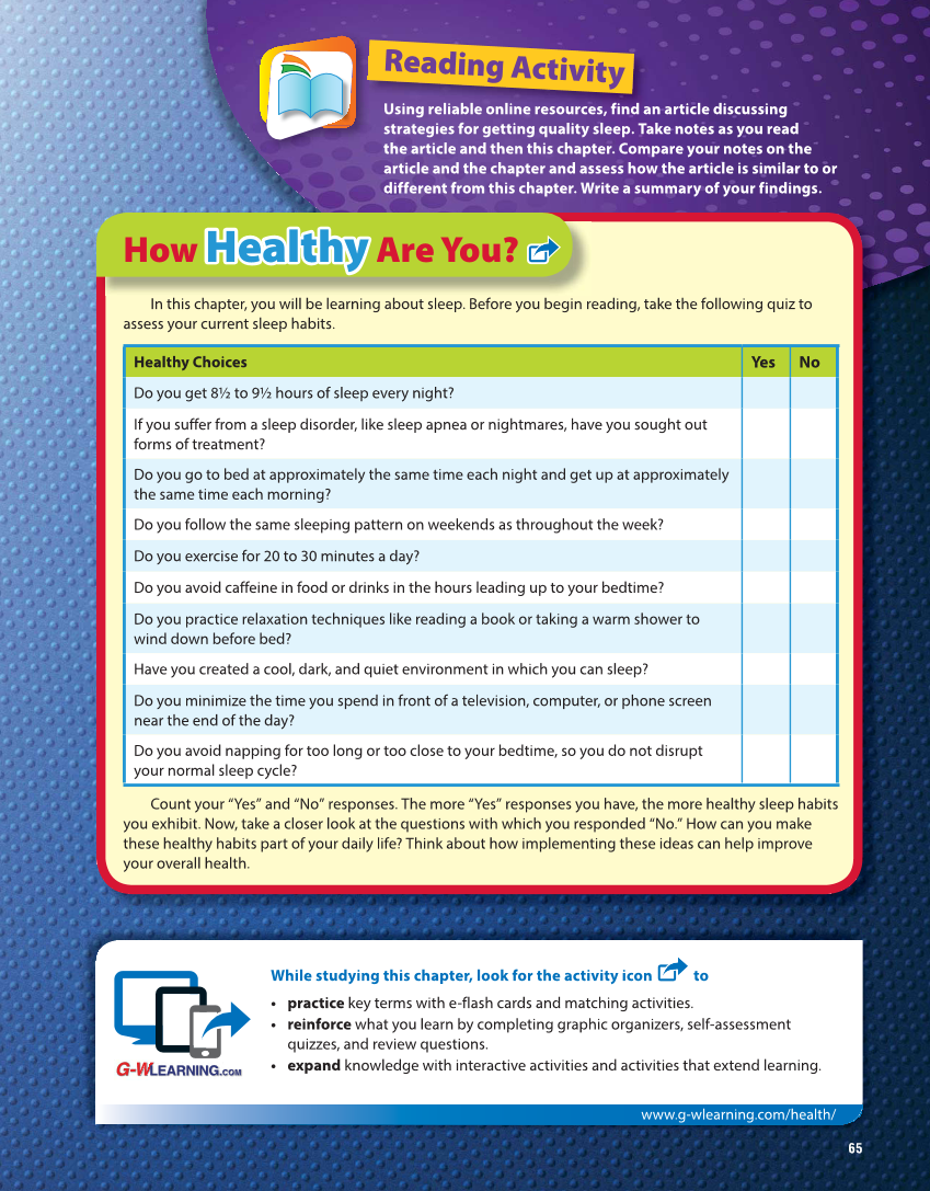 Comprehensive Health Skills for Middle School, 1st Edition page 65