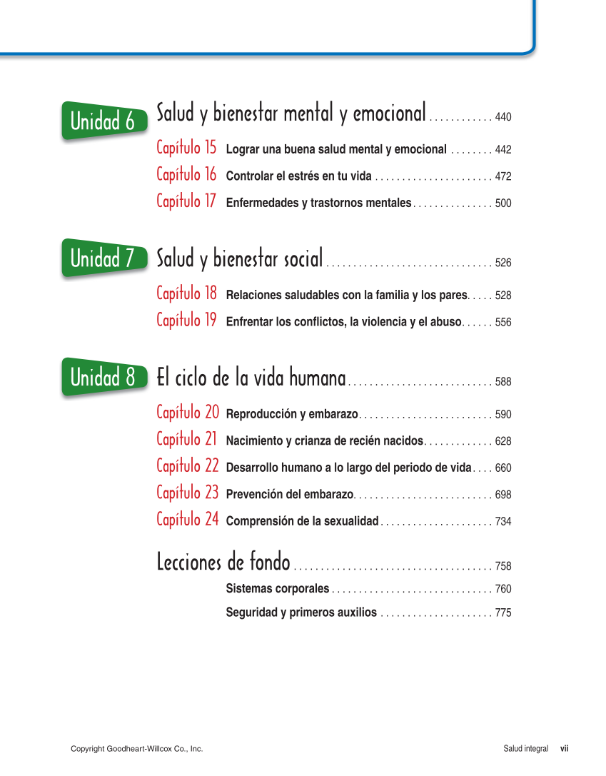 Salud integral, Segunda edición page vii