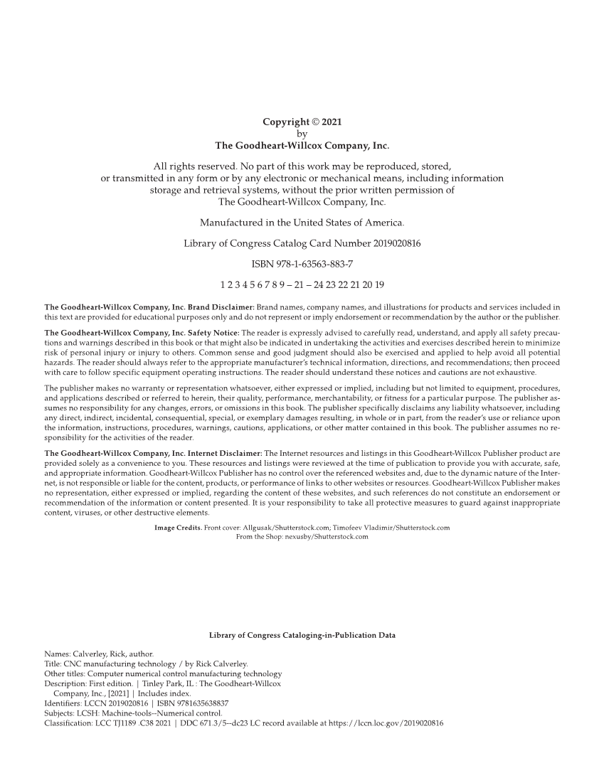 CNC Manufacturing Technology, 1st Edition page ii