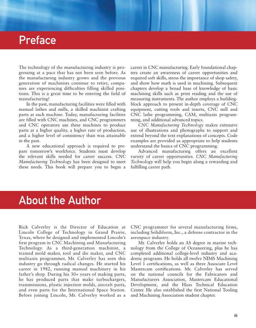 CNC Manufacturing Technology, 1st Edition page iii