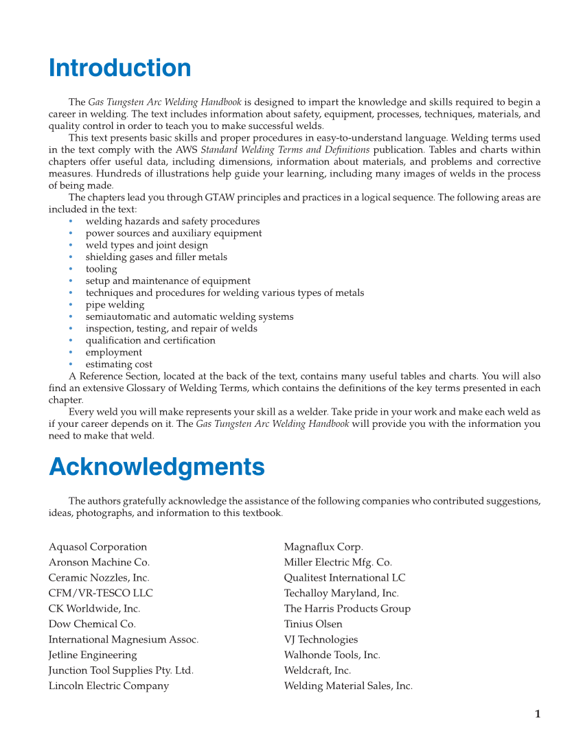 Gas Tungsten Arc Welding Handbook, 7th Edition page 1