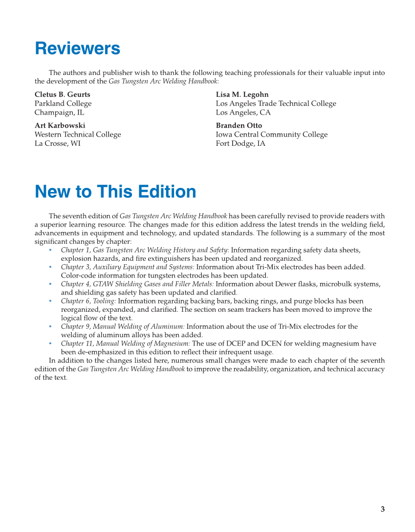Gas Tungsten Arc Welding Handbook, 7th Edition page 3