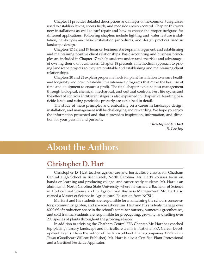 Landscape Design, Installation, and Management, 1st Edition page iv