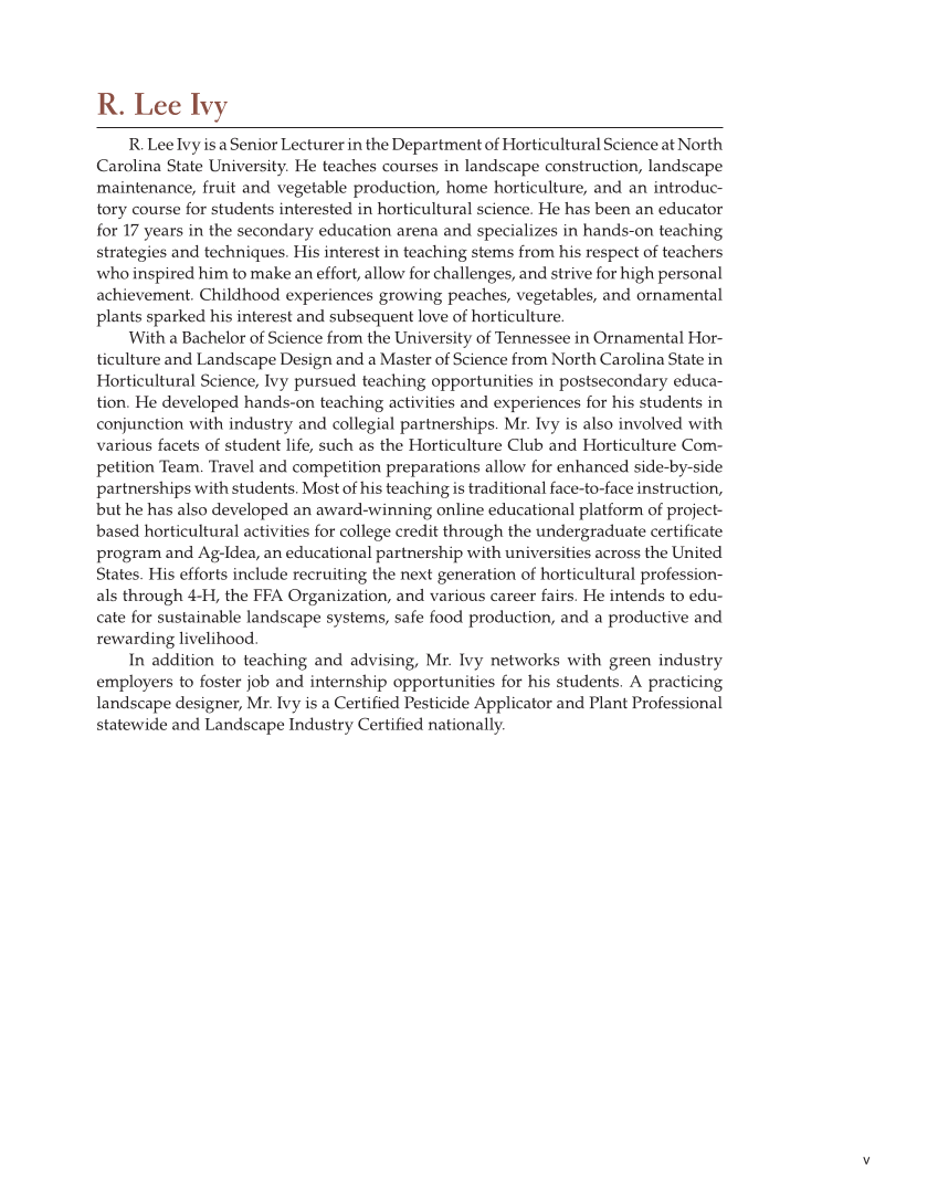 Landscape Design, Installation, and Management, 1st Edition page v