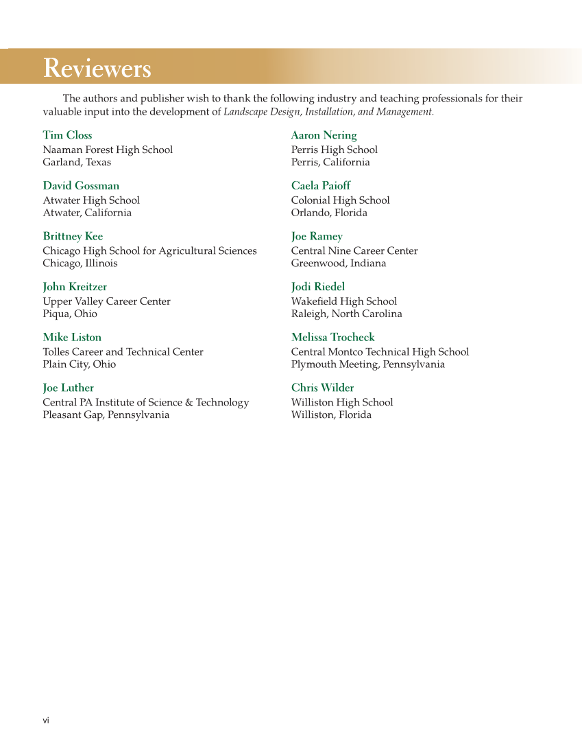 Landscape Design, Installation, and Management, 1st Edition page vi