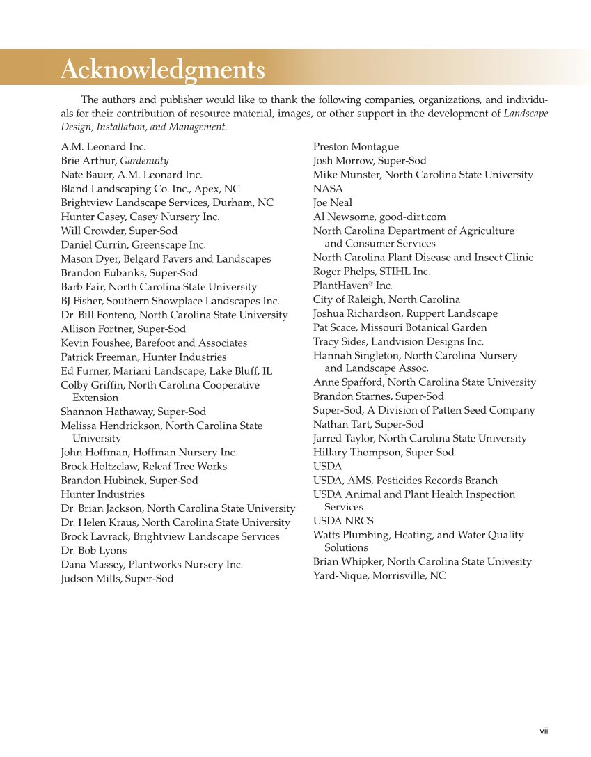 Landscape Design, Installation, and Management, 1st Edition page vii