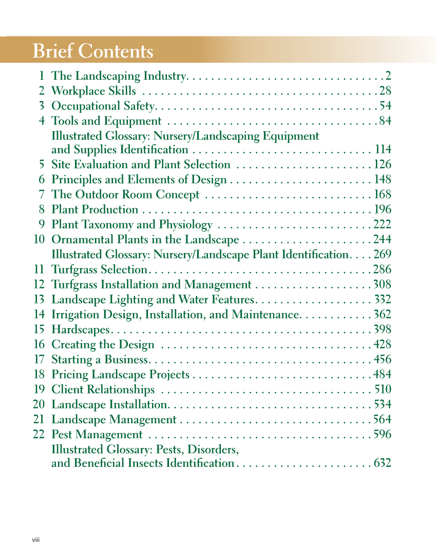 Landscape Design, Installation, and Management, 1st Edition page viii