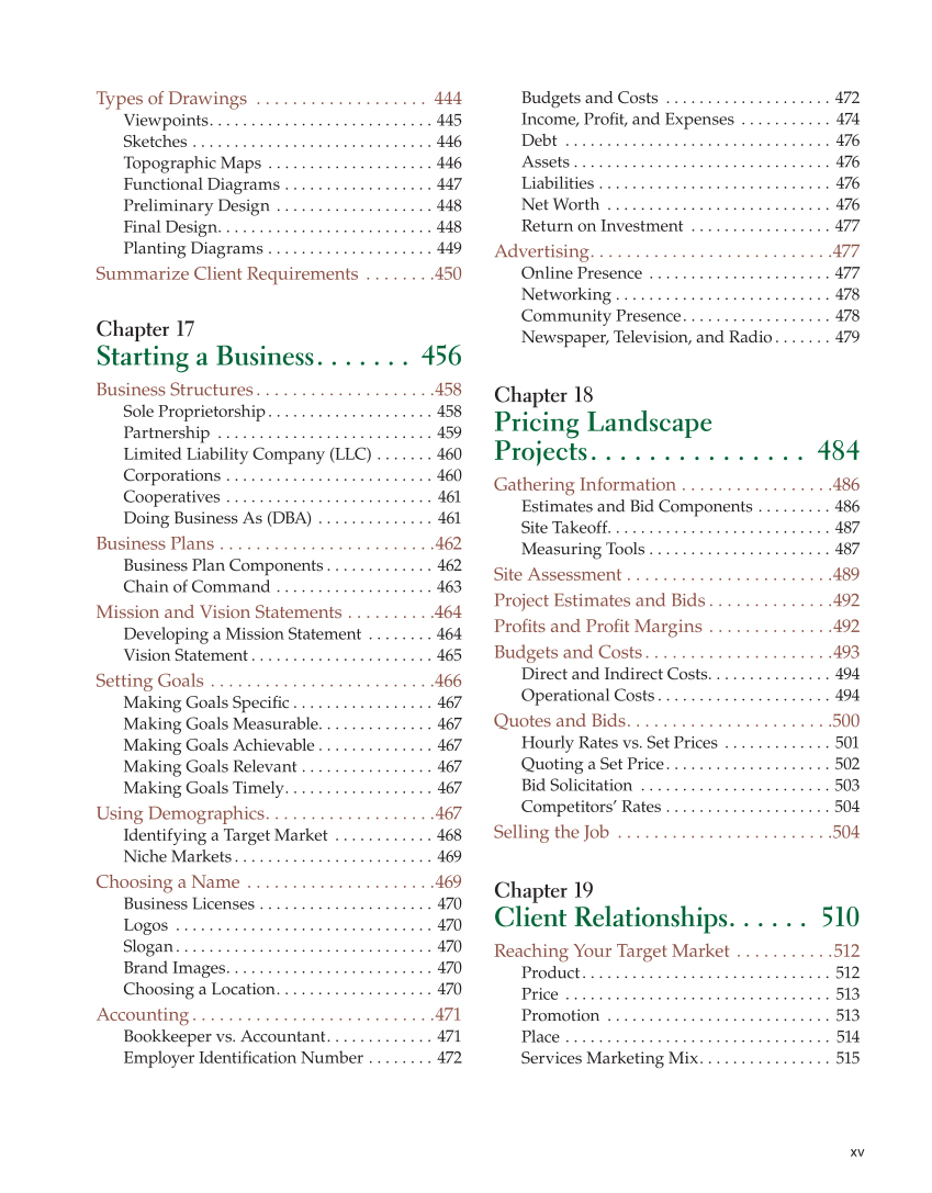Landscape Design, Installation, and Management, 1st Edition page xv