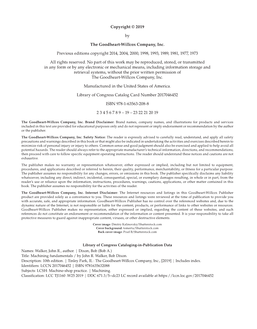 Machining Fundamentals, 10th Edition page ii