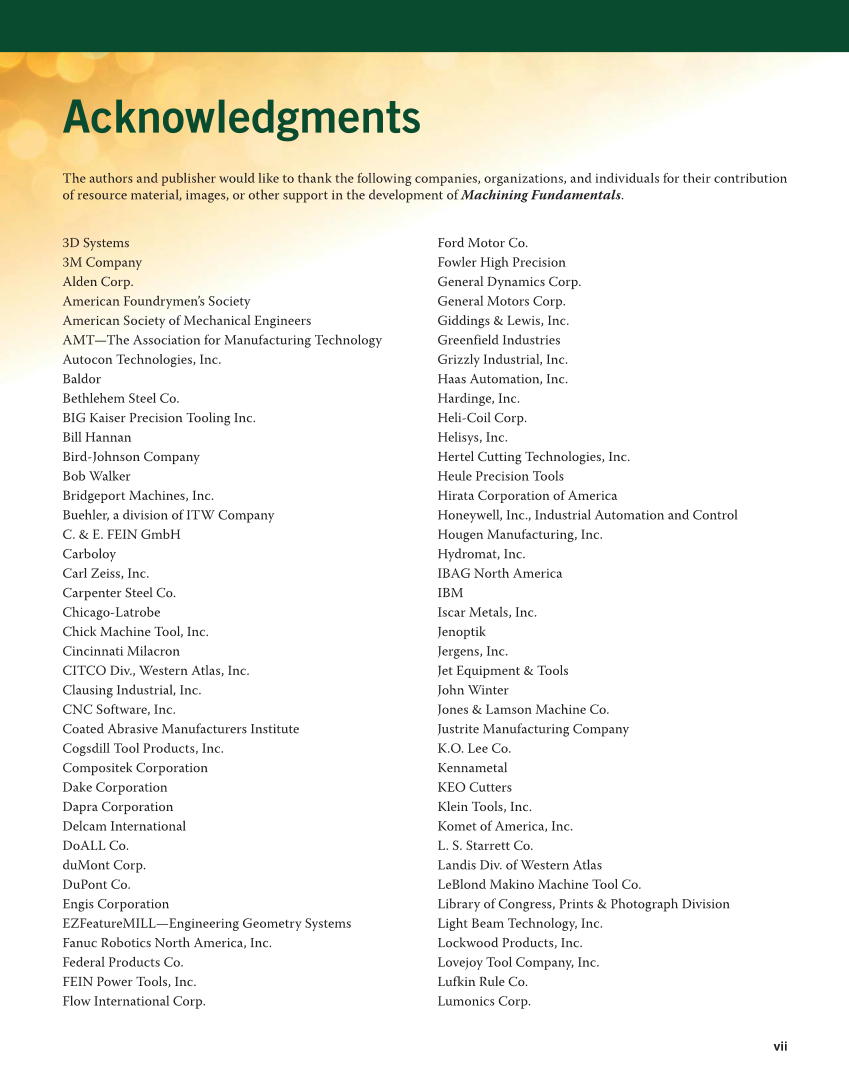 Machining Fundamentals, 10th Edition page vii