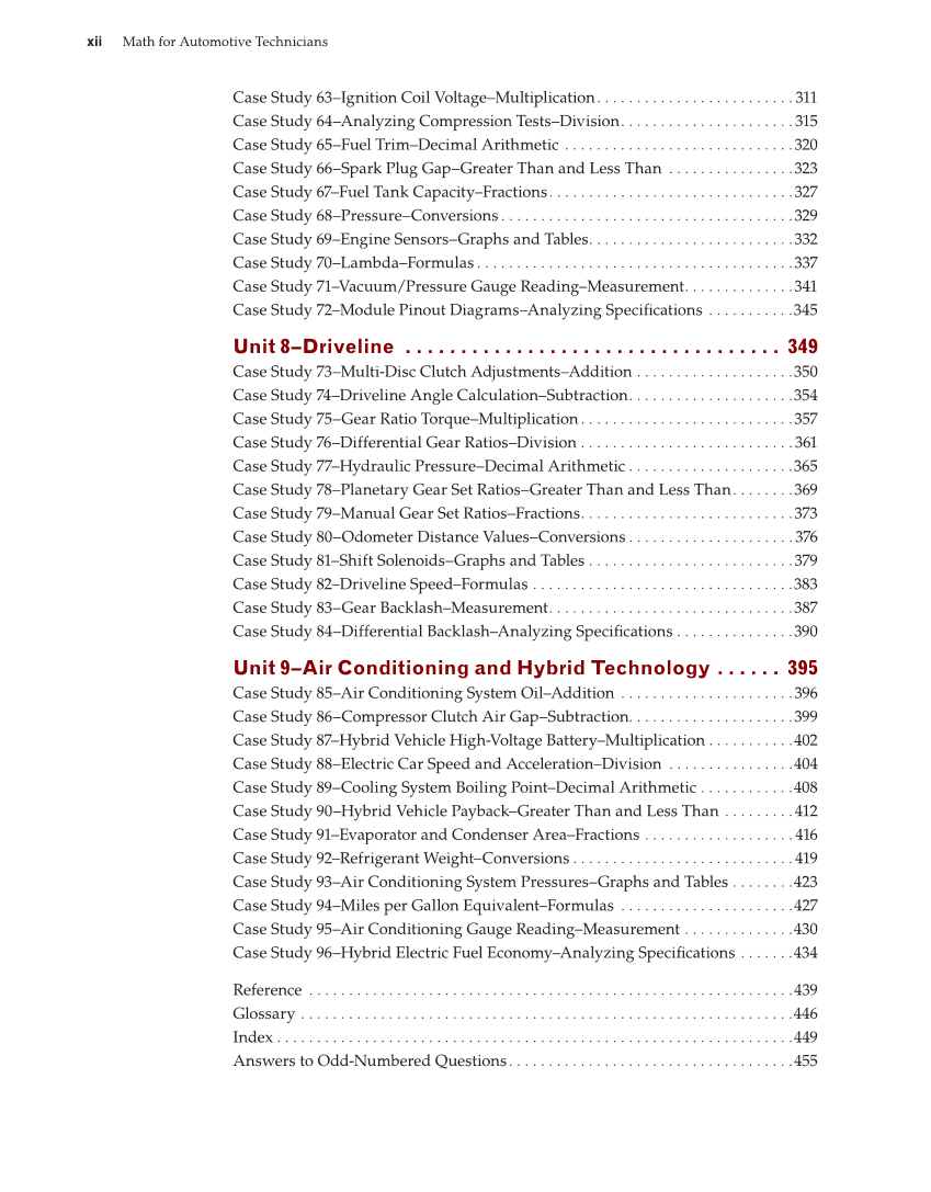 Math for Automotive Technicians, 1st Edition page xii