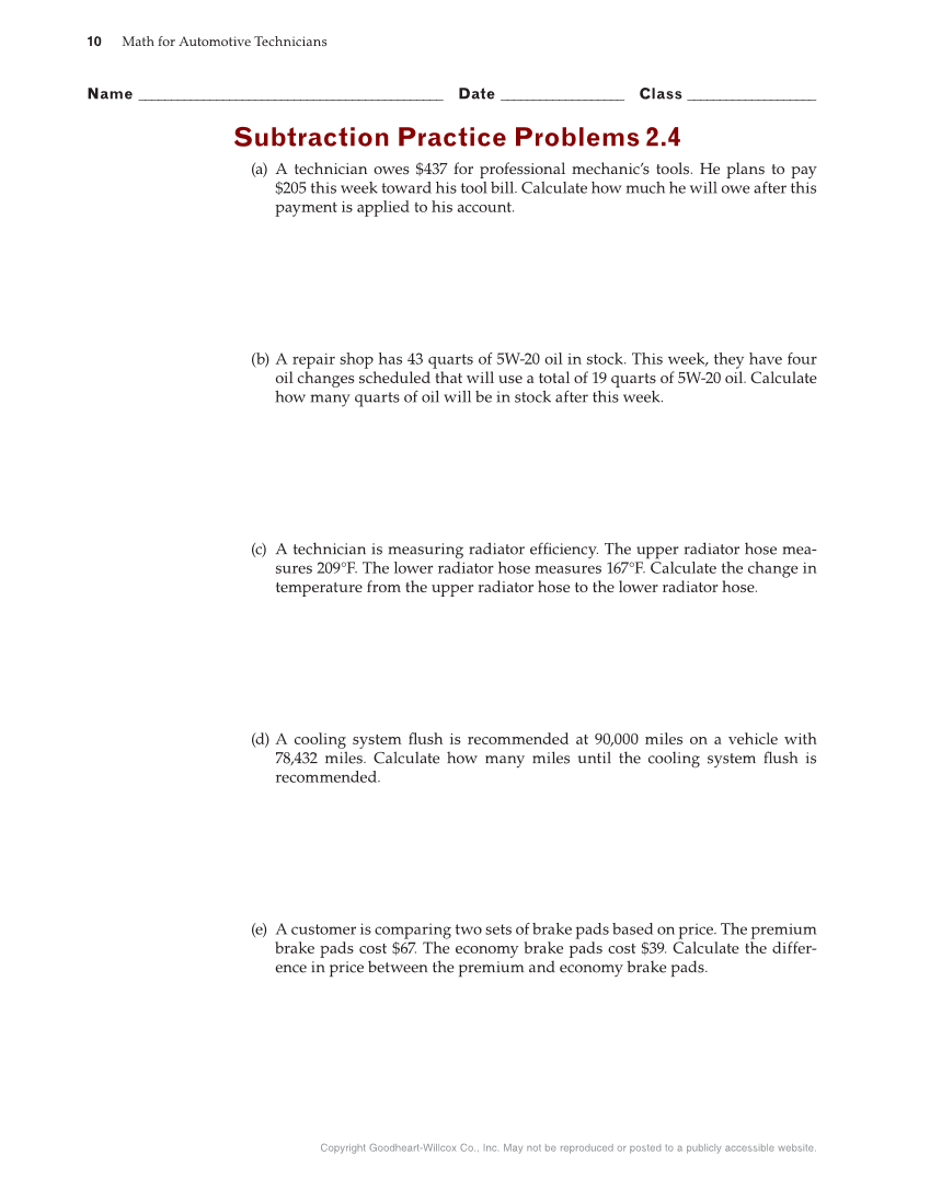 Math for Automotive Technicians, 1st Edition page 10
