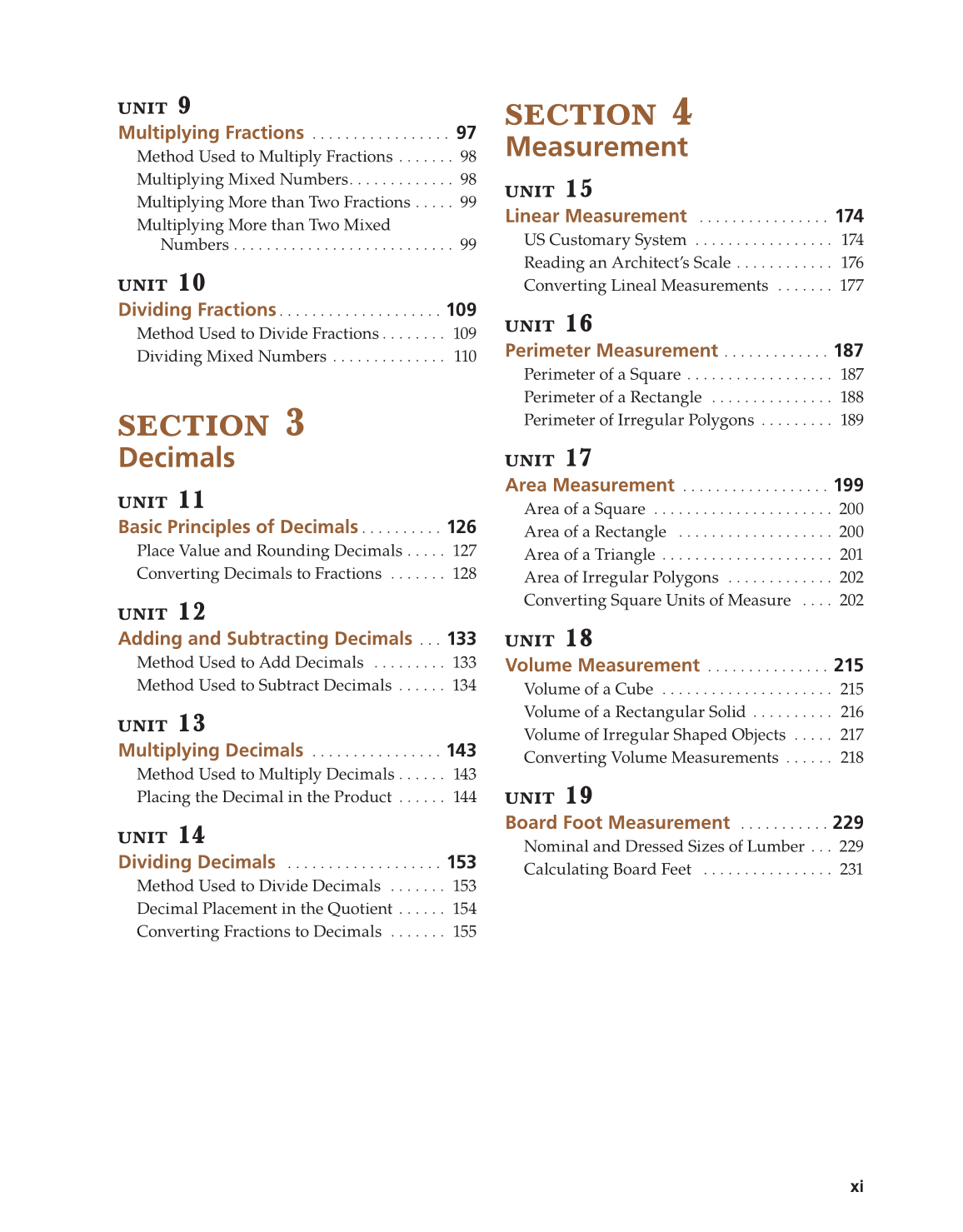 Math for Carpentry and Construction, 1st Edition page xi