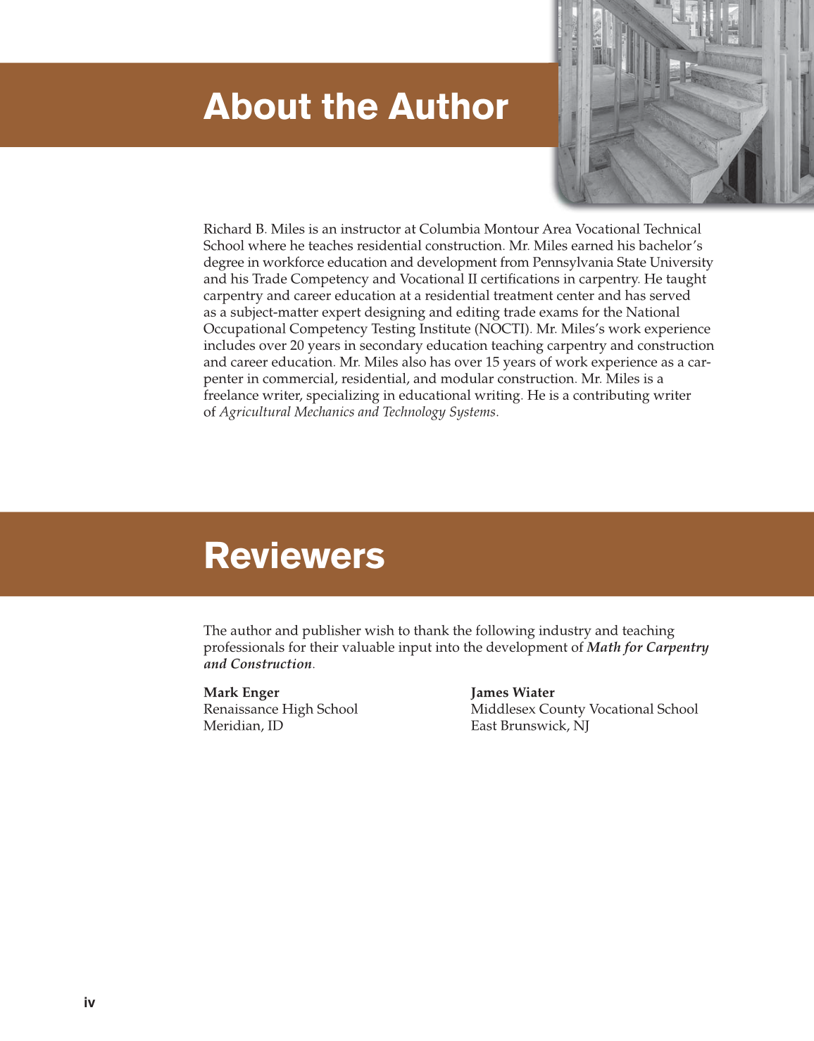 Math for Carpentry and Construction, 1st Edition page iv