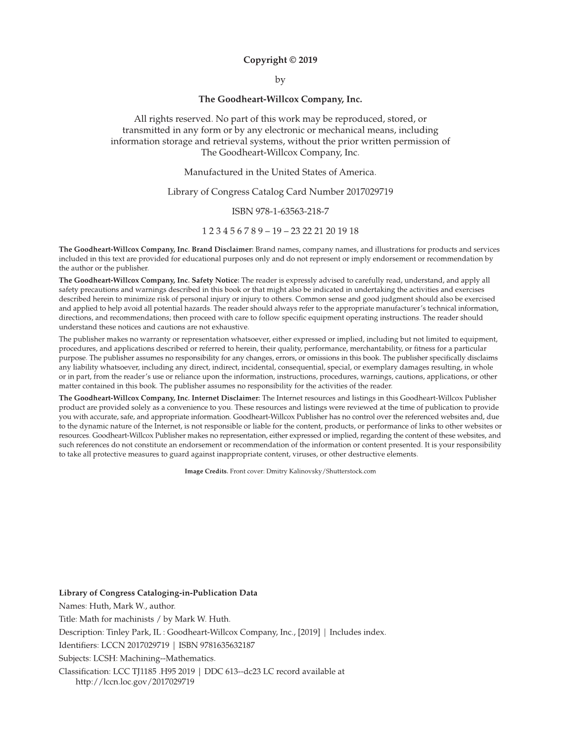 Math for Machinists, 1st Edition page ii