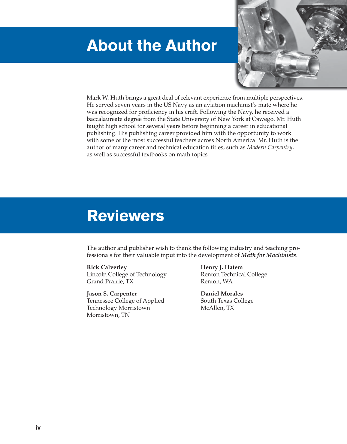 Math for Machinists, 1st Edition page iv