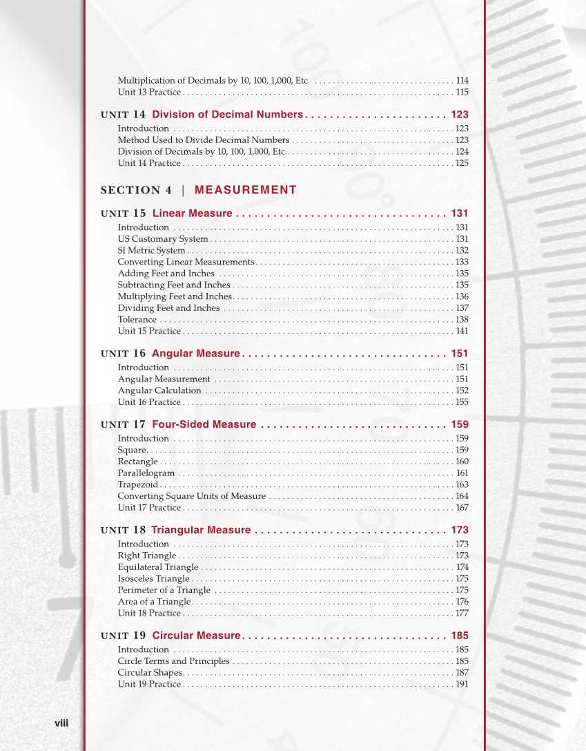 Math for Welders, 6th Edition page viii